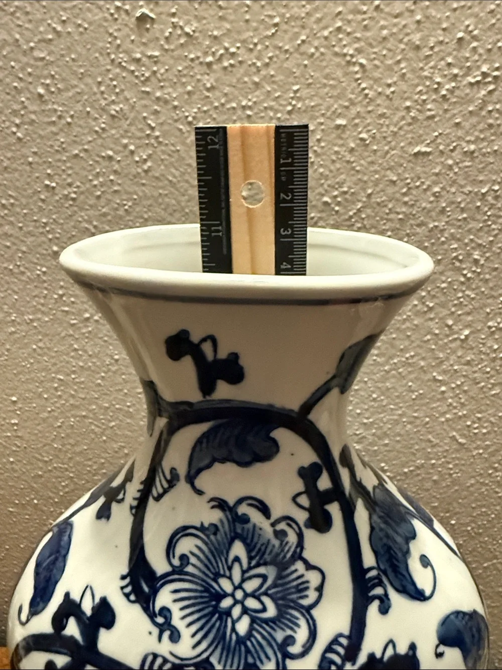 Blue and White Floral Ceramic Vase Approx 11”